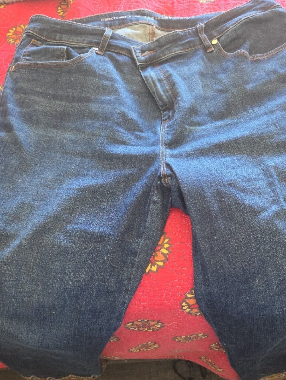 Chicos Dark Blue Jeans with Gold & White Embroidery and Beaded Fringe - Picture 5 of 5